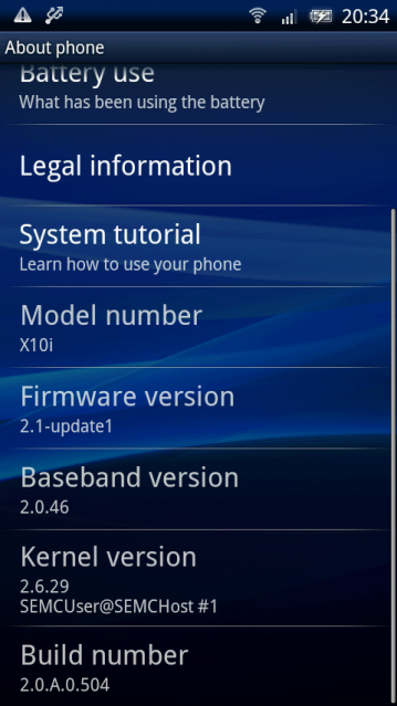 Xperia X10 Android 2.1