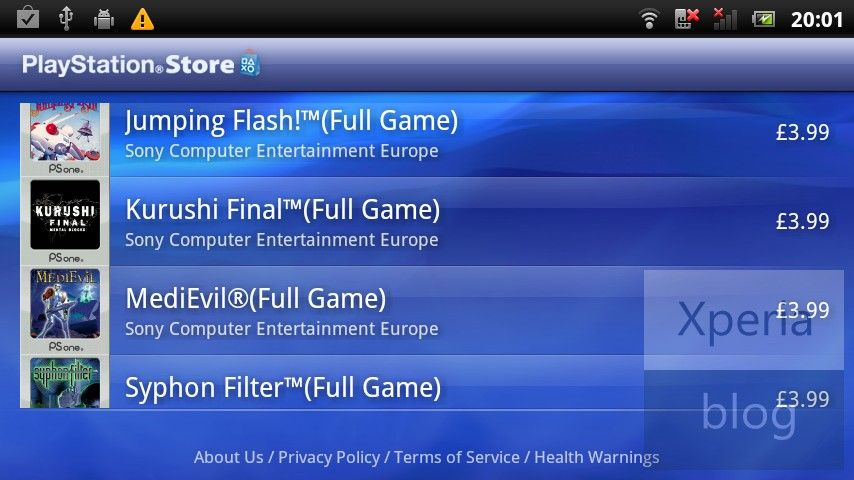 PlayStation Store on Xperia PLAY