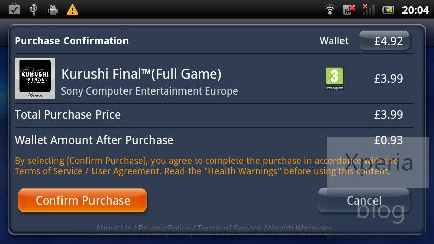 PlayStation Store on Xperia PLAY
