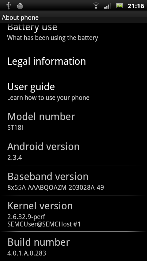 Android 2.3.4 Xperia ray