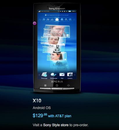 Xperia X10 lands on AT&T this week for $130 