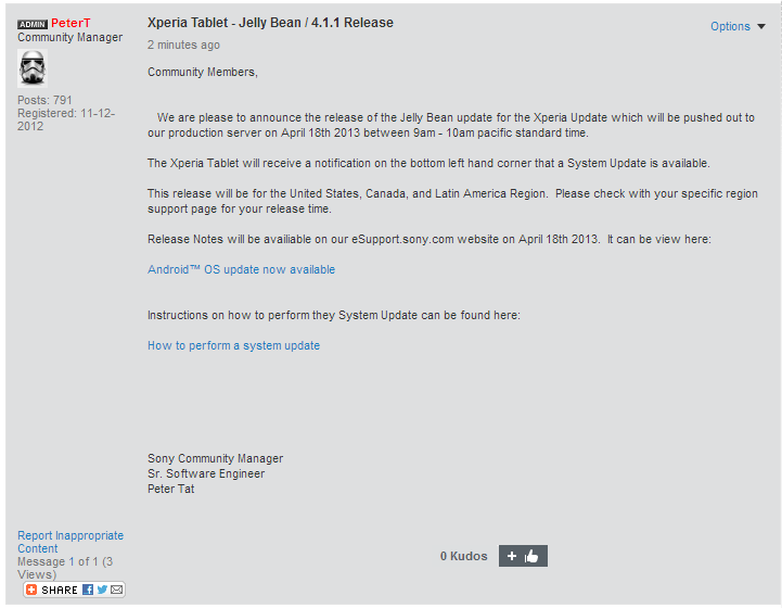 Xperia Tablet S Jelly Bean update