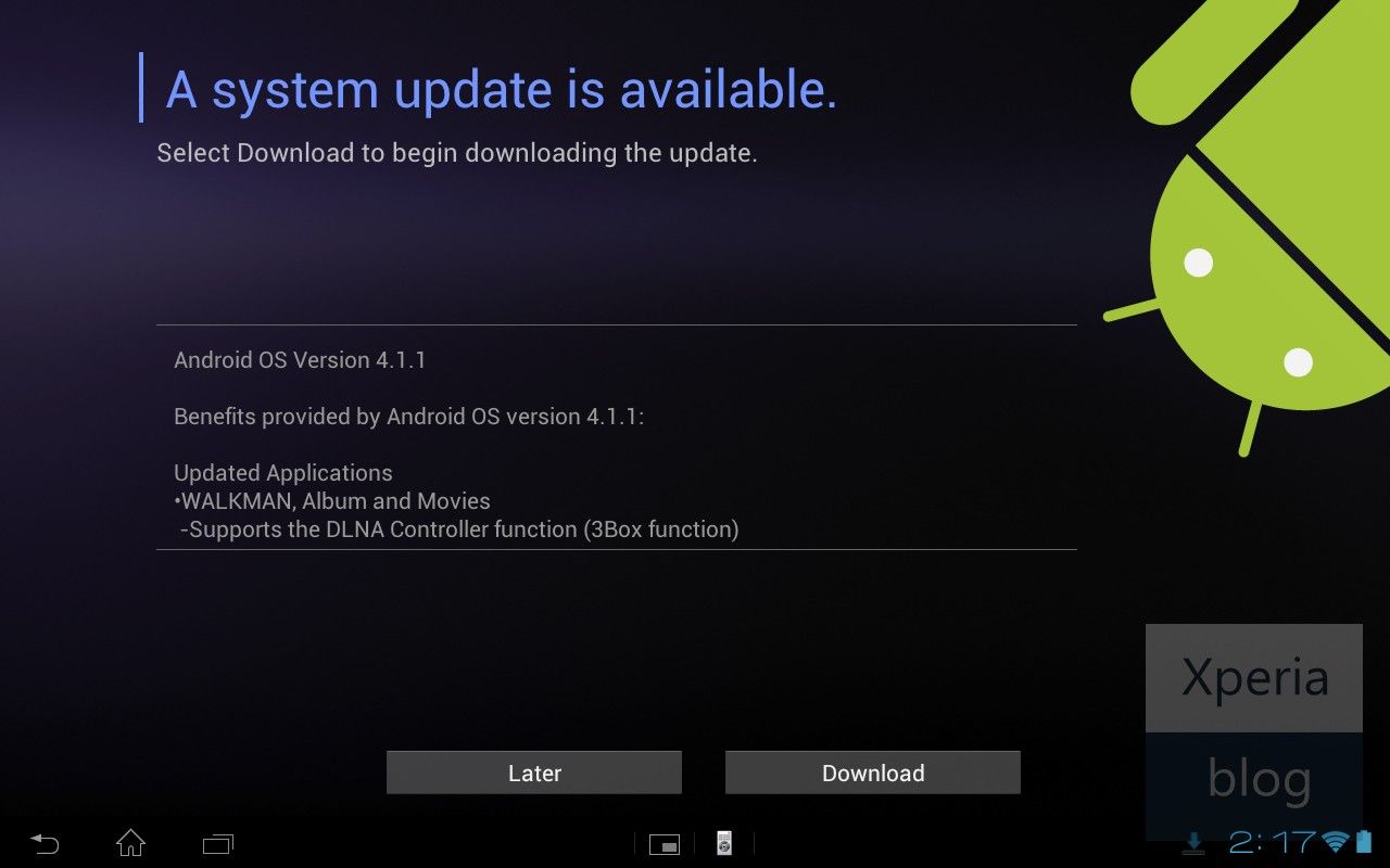 Xperia Tablet S Jelly Bean update