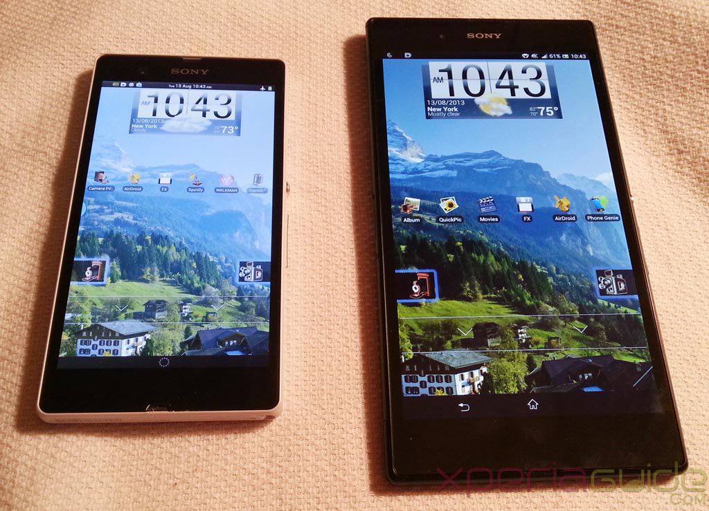 Xperia Z Ultra display against the Xperia Z