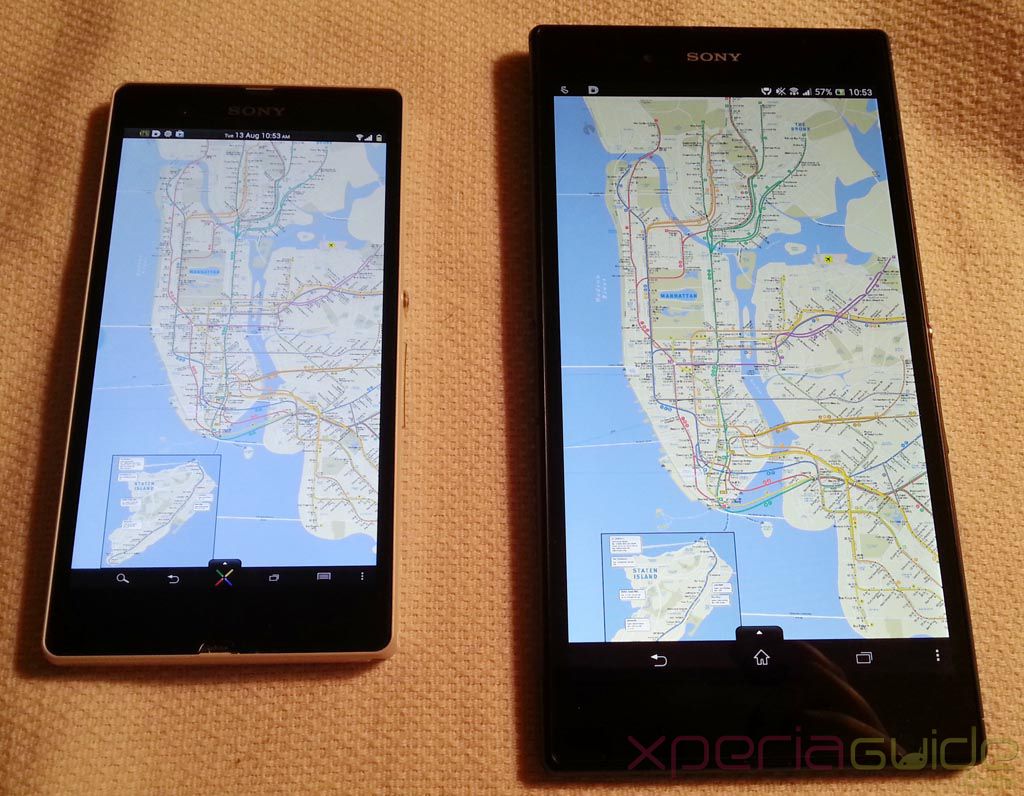 Xperia Z Ultra display against the Xperia Z