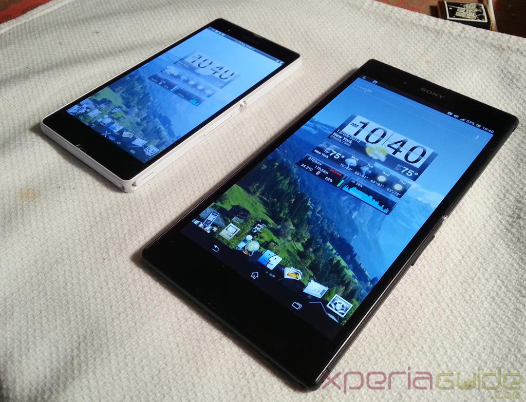 Xperia Z Ultra display against the Xperia Z