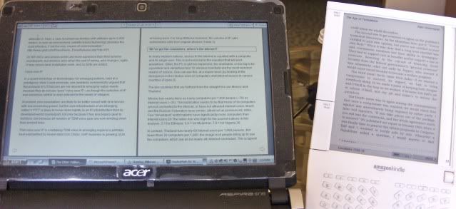 Pixel Qi’s 3Qi display and  Amazon Kindle side-by-side